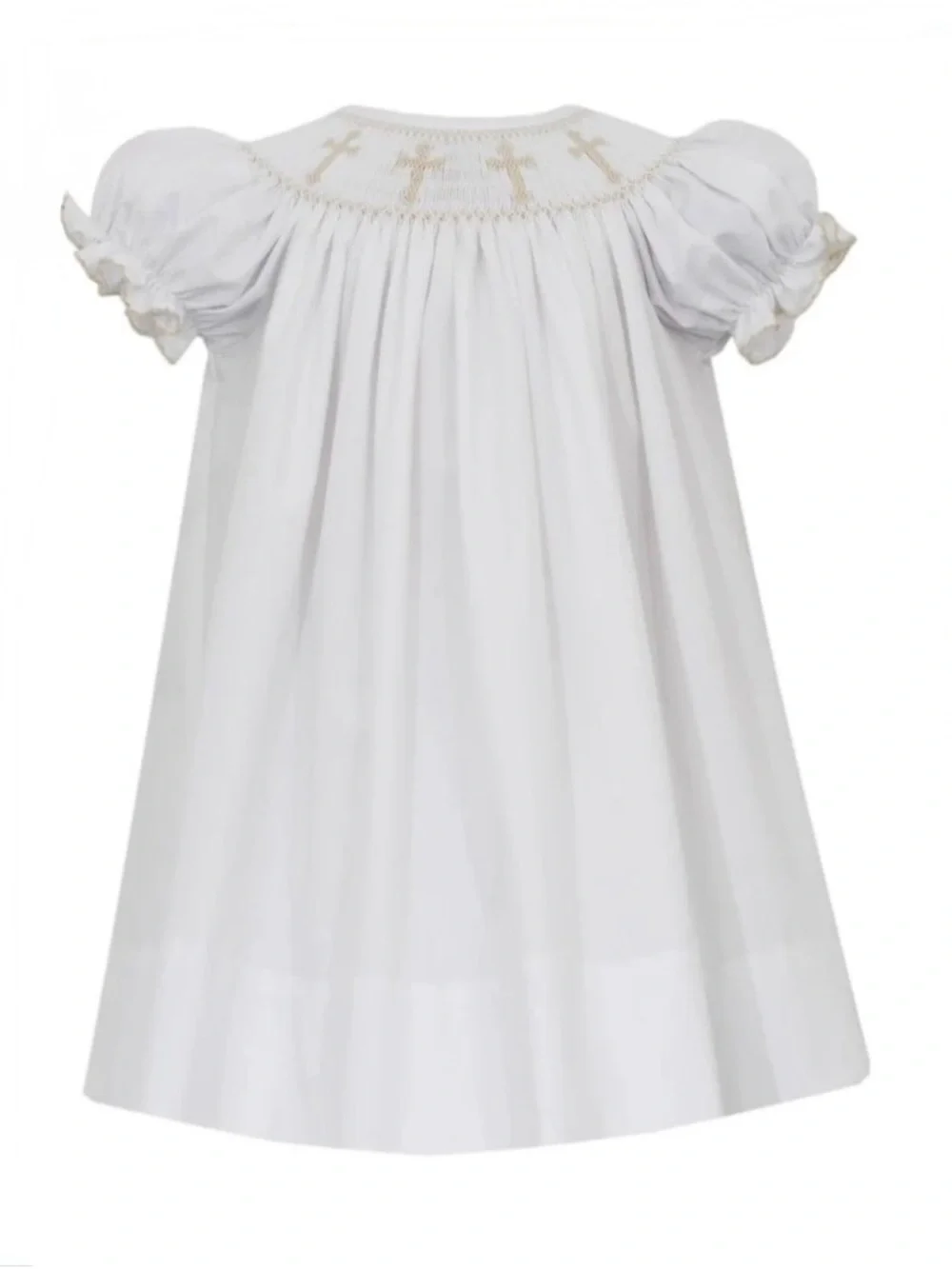 NWOT Baby Girl White Puff-Sleeve with Gold Cross Smocking